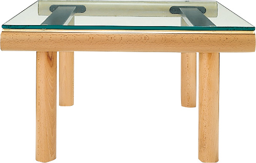 Low square table in beech wood with glass top