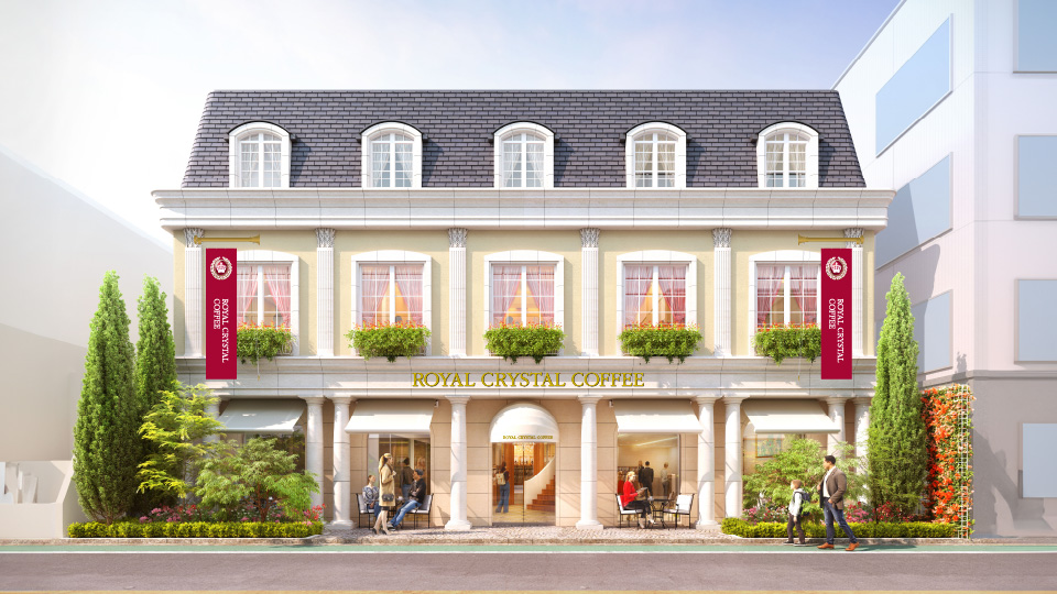 店舗ファサードおよびサインデザイン（Royal Crystal Coffee自由が丘店）